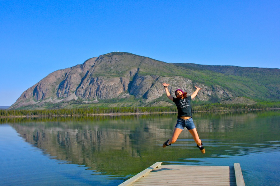 Jumping at lake